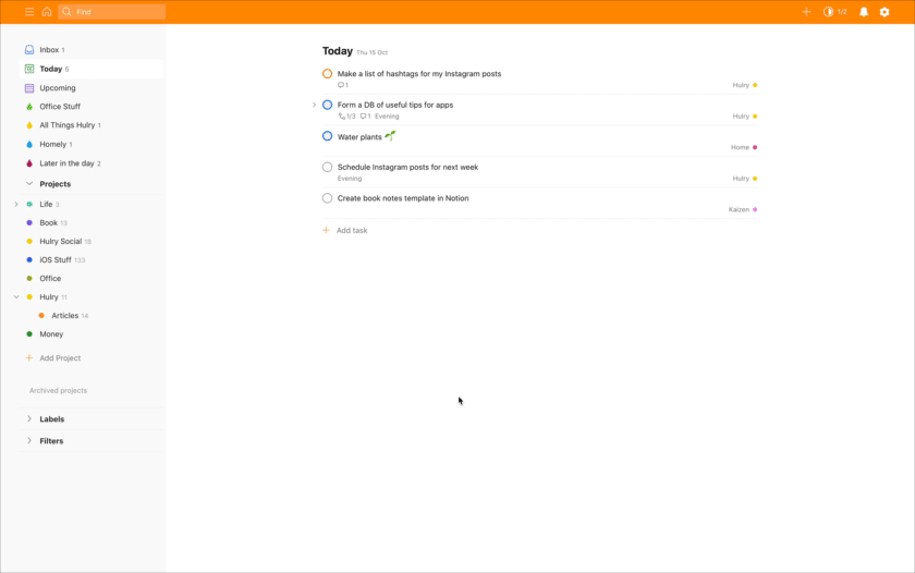 Adding and organising a task in Todoist.