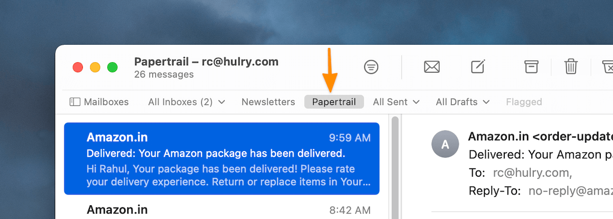 Favourite labels in the macOS Mail app.