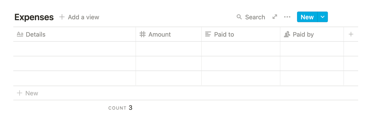 Adding columns like details and amount to the expense table.