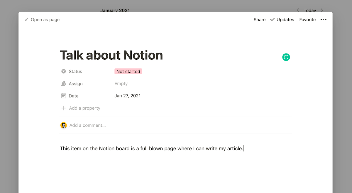 Each board item in Notion is a fully functional page.
