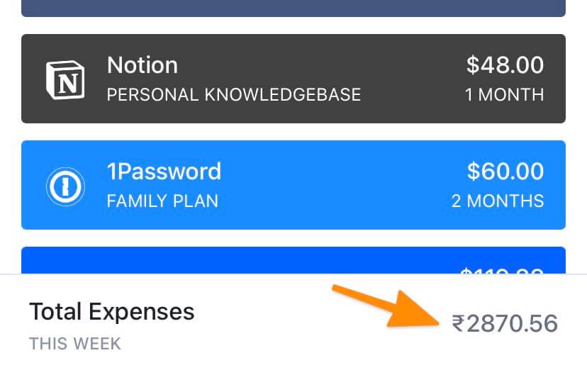 Bobby showing the total weekly costs of my active subscriptions.