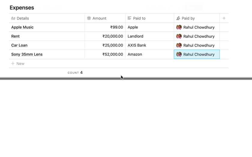 Calculating the sum of all expenses in Notion.