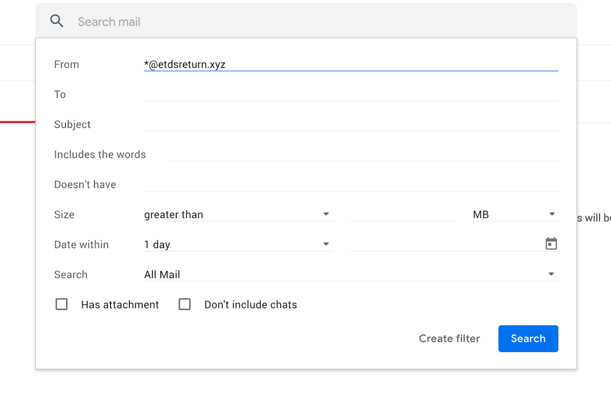 Creating a filter in Gmail.