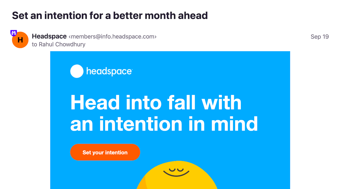 Marketing email from Headspace.