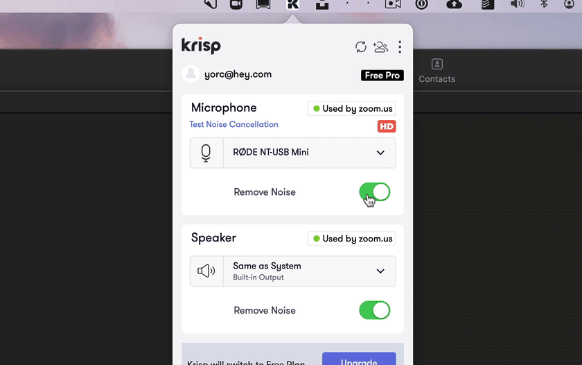 Turning off noise reduction in the Krisp app.