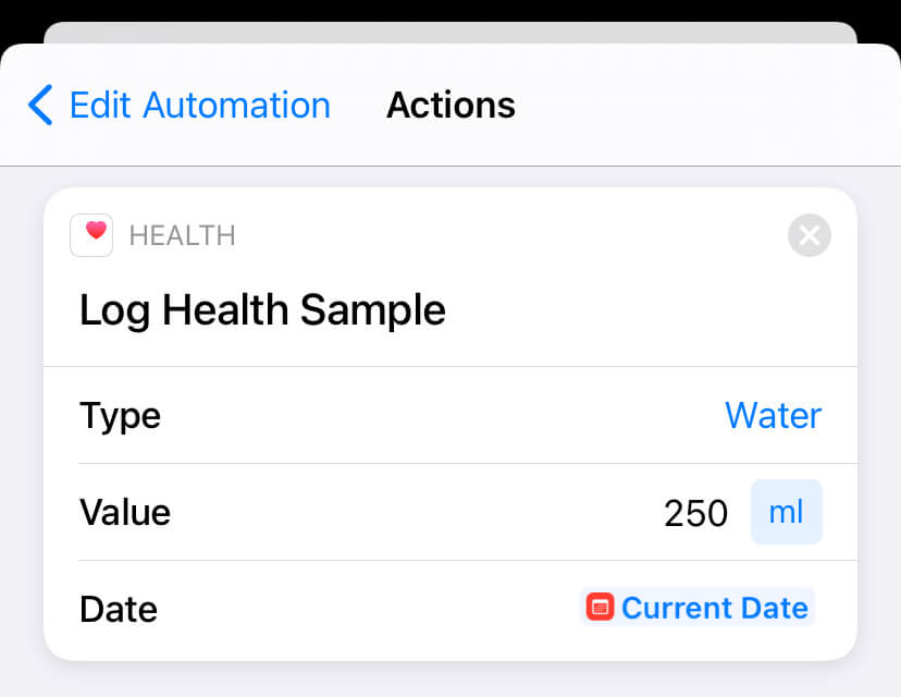 Log water consumption data to the Apple Health app.