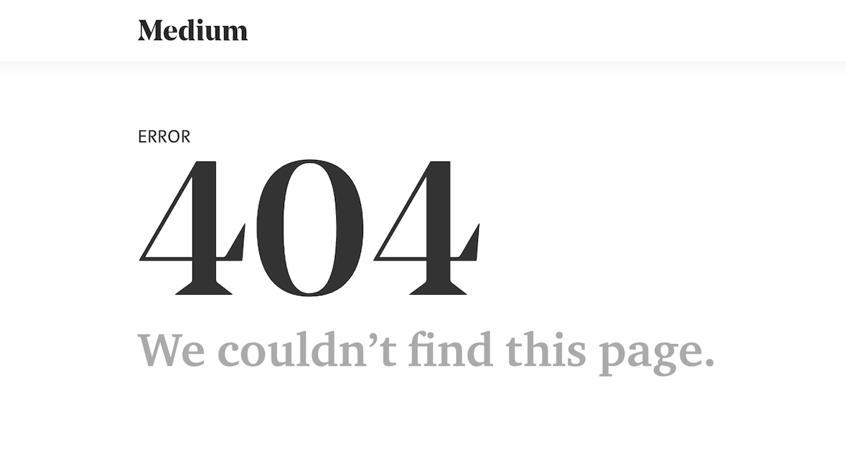 Medium's 404 error page.