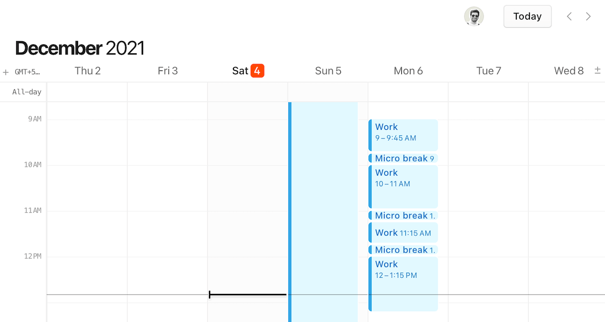 Visualising Micro breaks on a calendar.