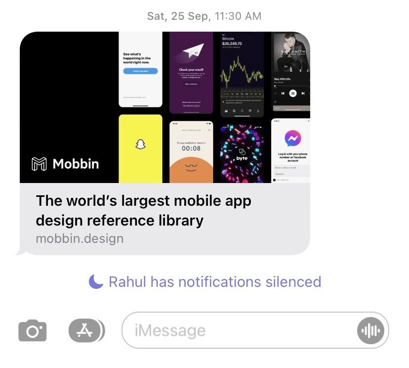 The Messages app showing that I have notifications silenced.