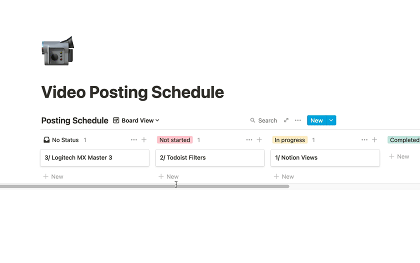 Switching between a board and a timeline view in Notion.