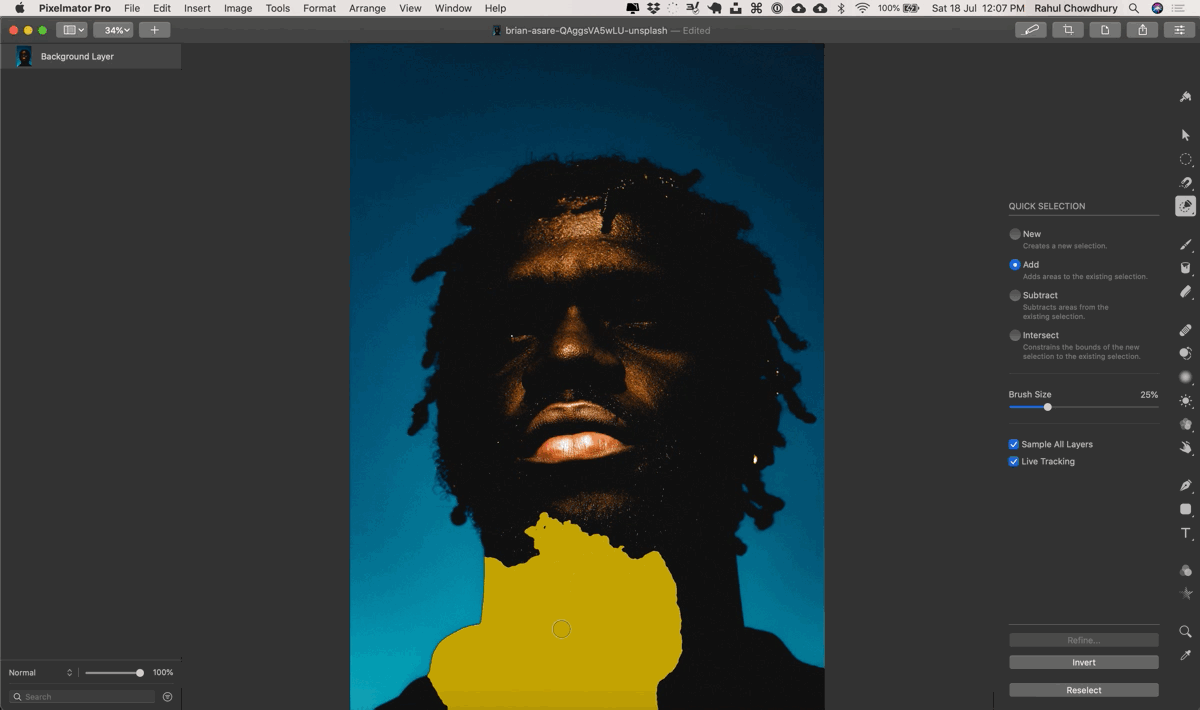 Quick selecting parts of photo in Pixelmator Pro