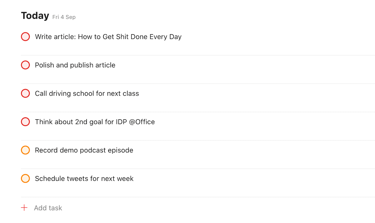 My task list in Todoist.