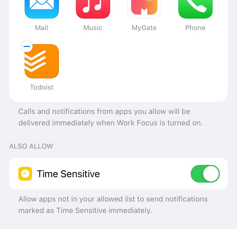 Allowing time-sensitive notifications in a Focus mode.
