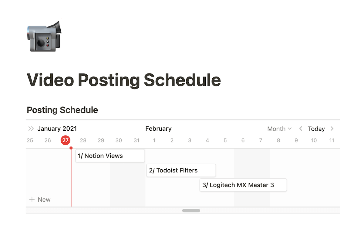 A typical project timeline using Notion.