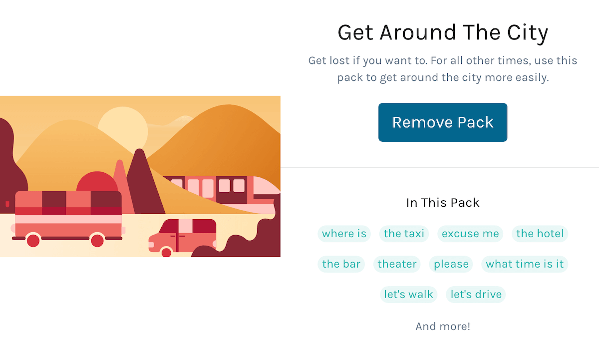 Toucan's "Get Around the City" language pack.