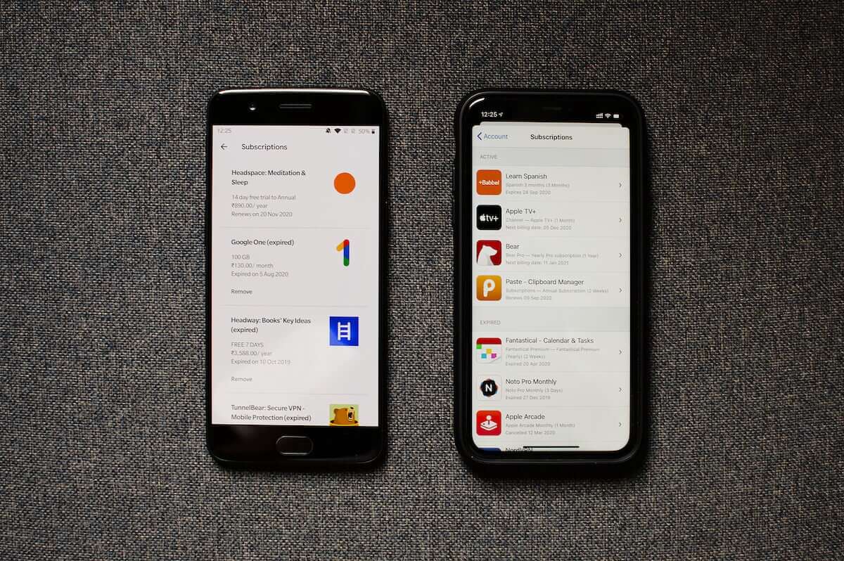 Viewing subscriptions on Android and iOS.