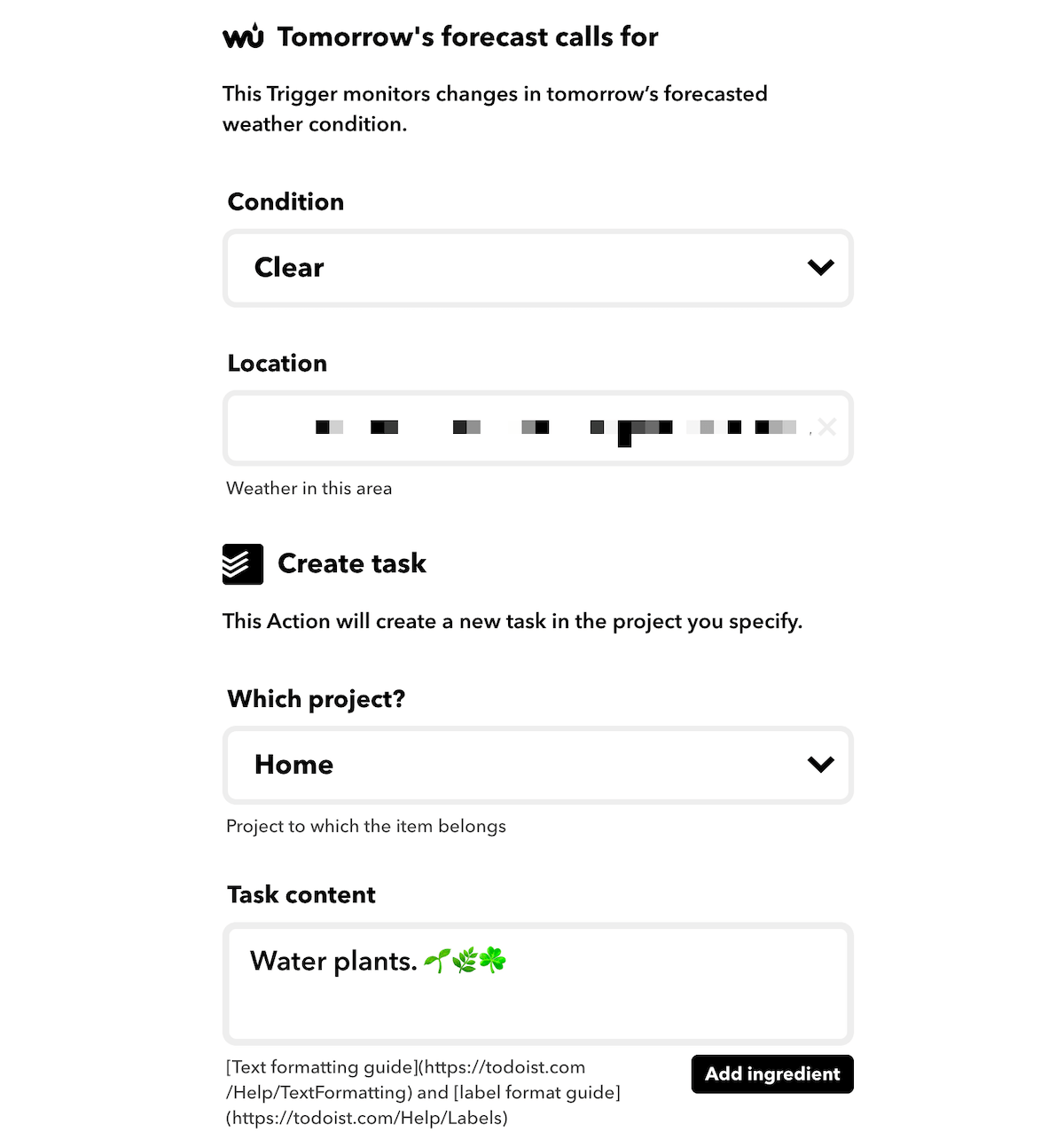 Automatically add task to water plants based on weather.